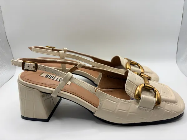 Anthropologie Bibi Lou EU 37 US 6.5 Cream Croc Slingback Loafers Horsebit - Image 2