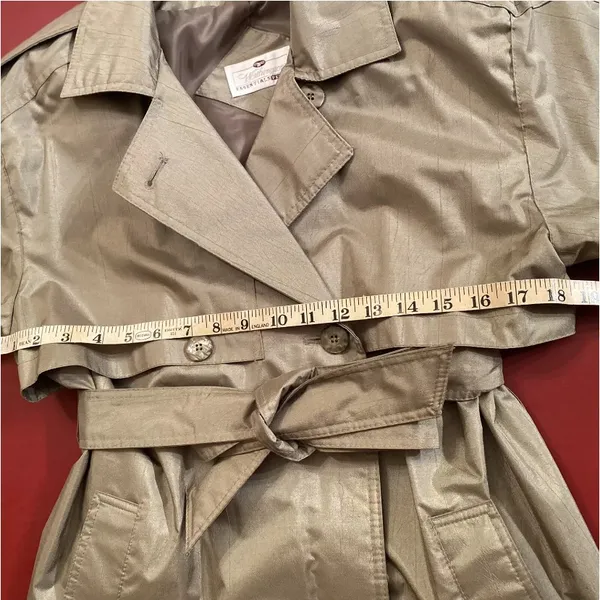 Worthington Essentials Womens 10P Olive Trench Coat Vintage Petite Raincoat Belt - Image 4