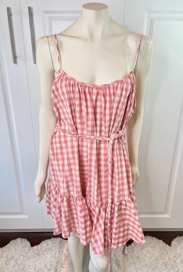 The Impeccable Pig Spin Around Pink Gingham Babydoll Peasant Dress - Image 10
