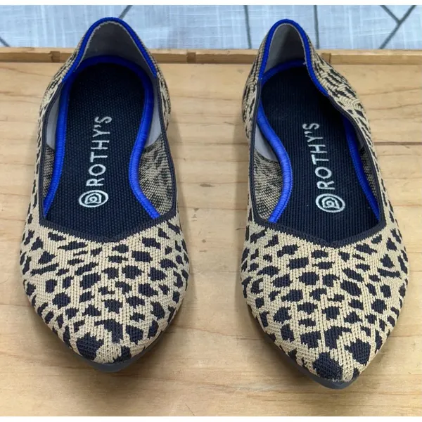 Rothy's Leopard Print Flats The Pointe Toe Black Tan Womens Shoes Size 9 - Image 2