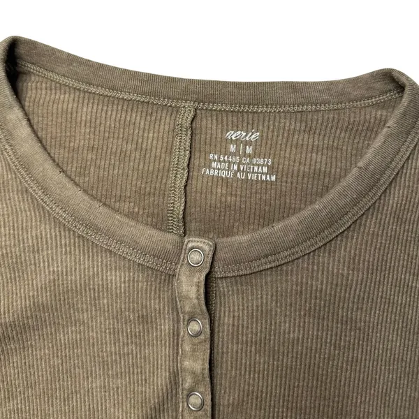 Aerie Brown Ribbed Henley Long Sleeve Layering Top Size Medium - Image 6