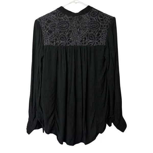 FREE PEOPLE Black Canyon Rose Metallic-Lace Blouse Hi-Lo‎ Oversized Top Size XS - Image 7
