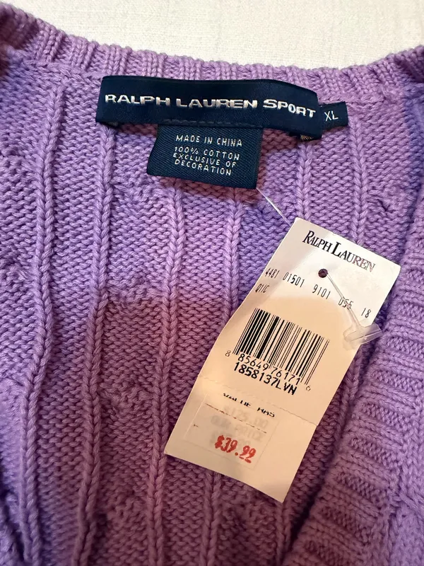 NWT Ralph Lauren Sport Lavender Cable Knit V-Neck Sweater XL Pony Logo - Image 4
