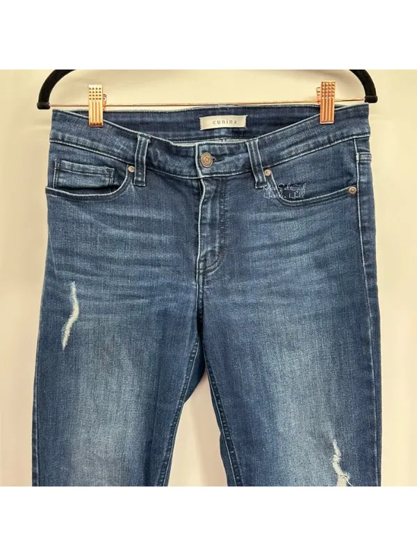 Eunina Low Rise Skinny Distressed Asymmetrical Raw Step Hem Ankle Jeans Size 29 - Image 2