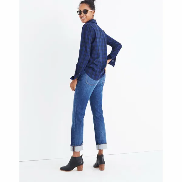 Madewell Navy Blue Arion Plaid Wrap Front Shirt XS - Image 2