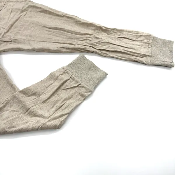 Beige Linen Like Jogger Pants Elastic Waist Ankle Cropped Casual Fit Pull On Hem - Image 3