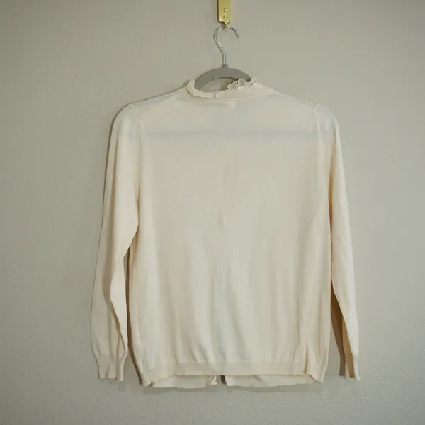 J. Crew Cream Ruffle Neck Cotton Cardigan Sweater Ivory Delicate Balletcore Soft - Image 8