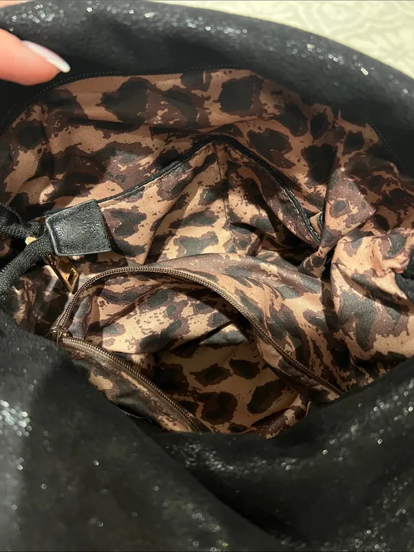 Black suede and gold over the shoulder bag - Image 4