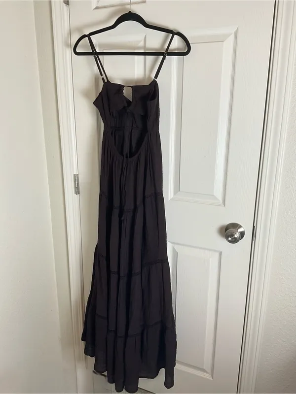 Zara Black Textured Tiered Maxi Dress Size xSmall Cutout Back New - Image 11