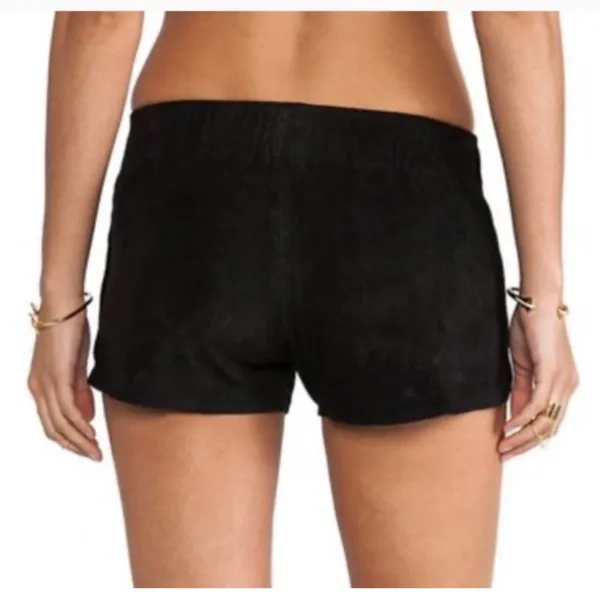 Hudson Siouxsie Dolphin Suede Leather Stretch Shorts Black S Small Lamb Nubuck - Image 5