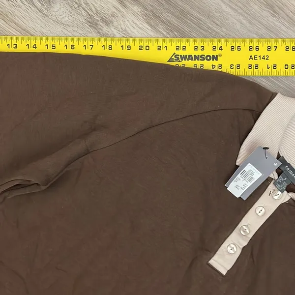 NWT Brown with Tan & Cream Long Sleeve Collar Pullover Sweatshirt Small - Image 9