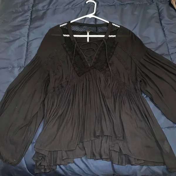 Free People 'Don't Let Go' Peasant Top black Goth fishnet vampire corset size S - Image 4