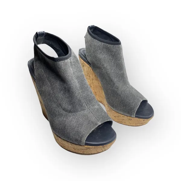 Stuart Weitzman  Slingback Cork Platform Tall Wedge Sandal  Gunmetal Grey  6M - Image 9