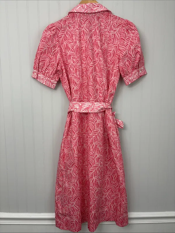 J. McLaughlin Short Sleeve Button Front Midi Dress Women Size XS Pink White - Image 3