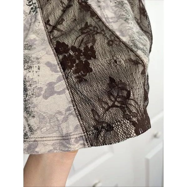 Vanilla Sugar Mixed Media Floral Lace Top Size Large‎ Brown Boho Y2K Cotton USA - Image 4