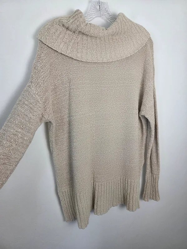 Mossimo Cowl Neck Roll Neck Sweater Chunky Cable Knit Cotton Oatmeal Beige L - Image 8