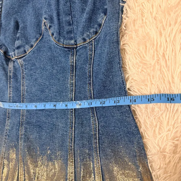Forever 21 Metallic Gold Ombre Foil Sleeveless Denim Mini Dress - Size XS - NWOT - Image 12