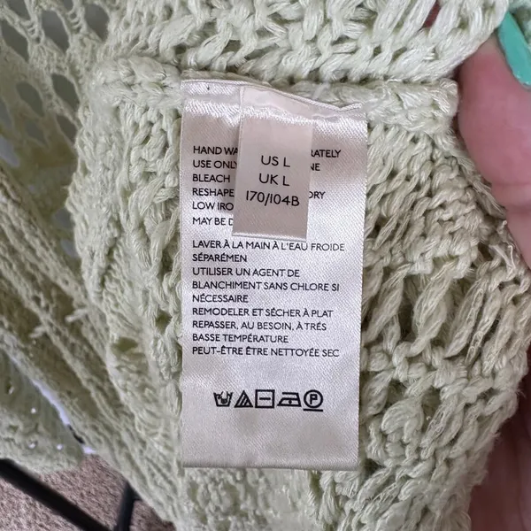Free People Green Open Knit Long Beach Boho Resortwear Vacation Cardigan Large - Image 10