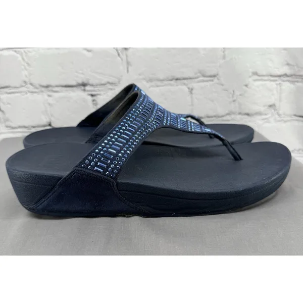 FitFlop Incastone Sandals Women’s Size 10 Blue Thong Embellished Comfort - Image 5