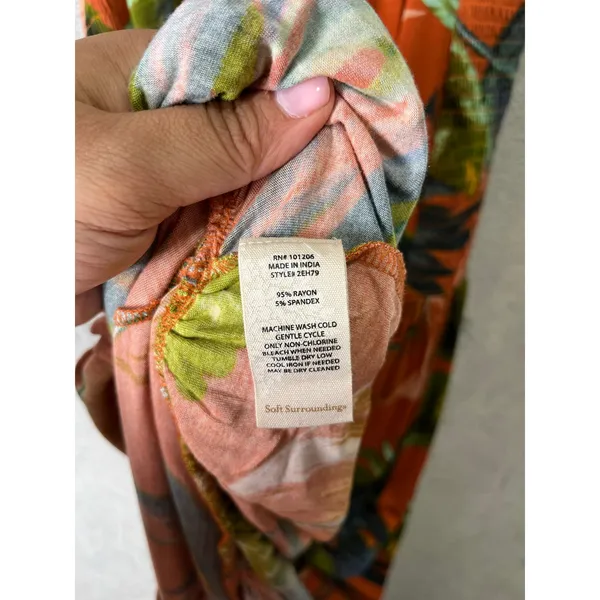 Soft Surroundings Fabiana Tropical Maxi Dress XS Orange Flowy‎ Boho Resort Vacay - Image 5