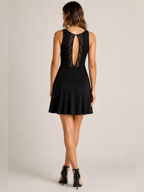 Free People Lady Jane Black Lace Open Back Fit & Flare Dress - Image 2