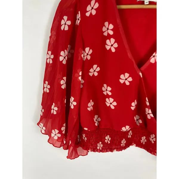 FARROW Red Floral Patterned Cropped Blouse Size Small - Image 2