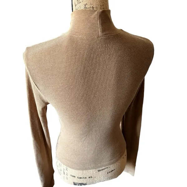 American Eagle Tan Ribbed Long Sleeve Mock Neck Tee Size M - Image 6