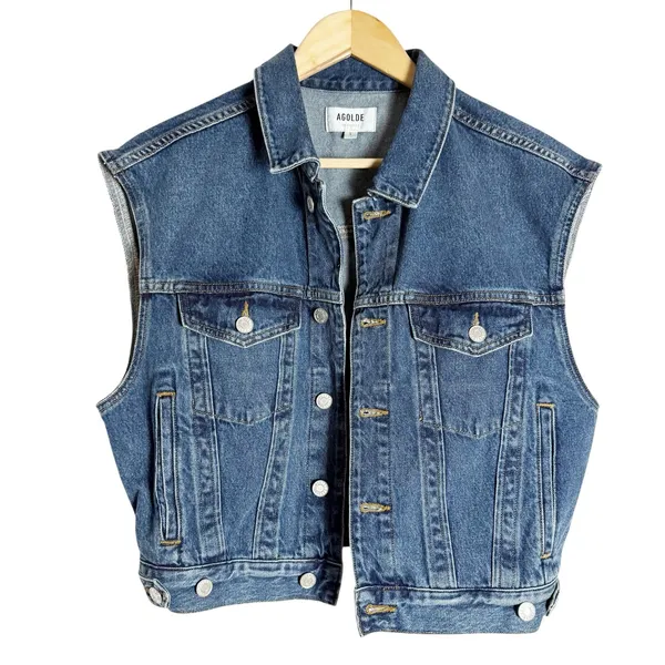 Agolde Charli Sleeveless Button Front Denim Trucker Jean Vest Size Small - Image 4