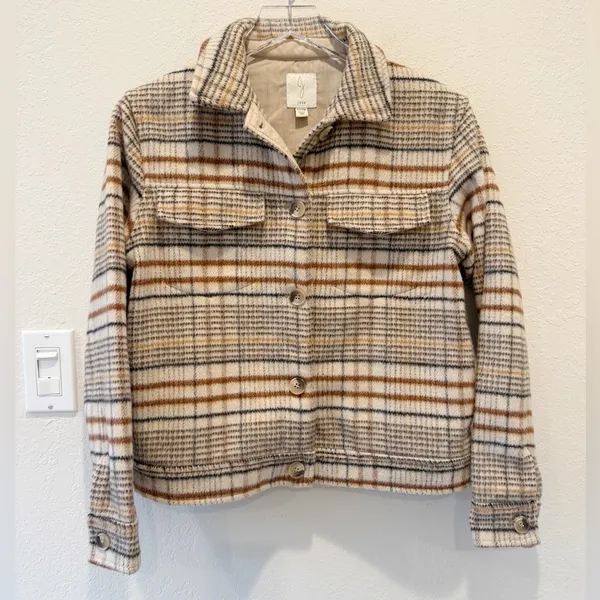 JOIE Brushed Plaid Boxy Jacket size‎ XS Shacket - Image 2
