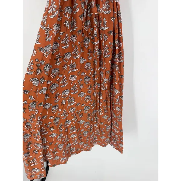 Mata Traders Wrap Dress Womens Large Orange Floral Cotton Boho Cottagecore - Image 7