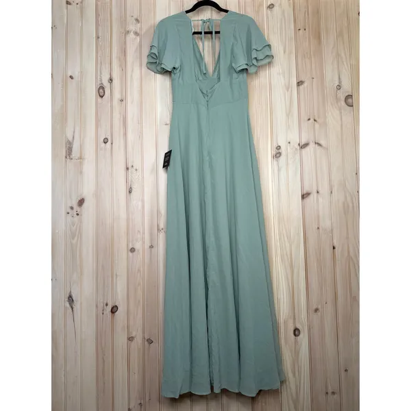 NWT Lulus Promise Of Love Sage Brush Flutter Sleeve Maxi Dress Bridesmaid Size M - Image 6