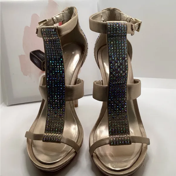 BCBGMaxAzria Beige Embellished High Heel Sandals. 7.5 - Image 6