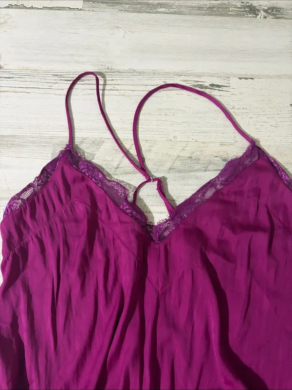 Free People Magenta Lace-Trim Satin-Look Bodysuit Size M - Image 2