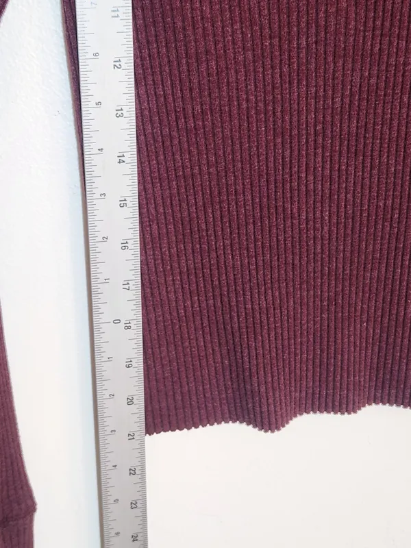 Aerie Burgundy Ribbed Knit Fitted Henley Top Size Small - Image 5