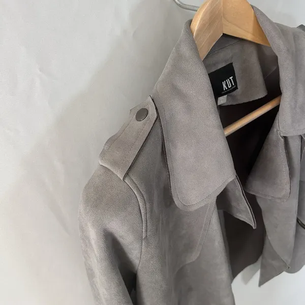 KUT from the Kloth Moto Jacket Women's Small Faux Suede Waterfall‎ Festival Gray - Image 4