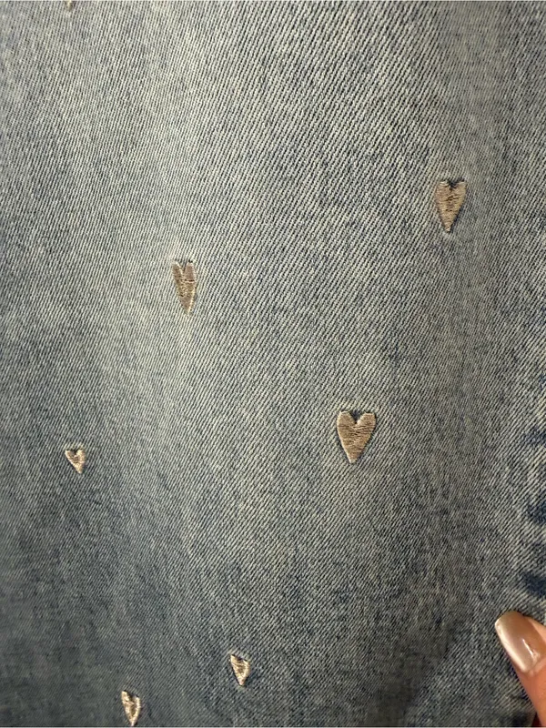 PINK Victoria's Secret Light Blue Wide-Leg Embroidered Heart Jeans - Image 2