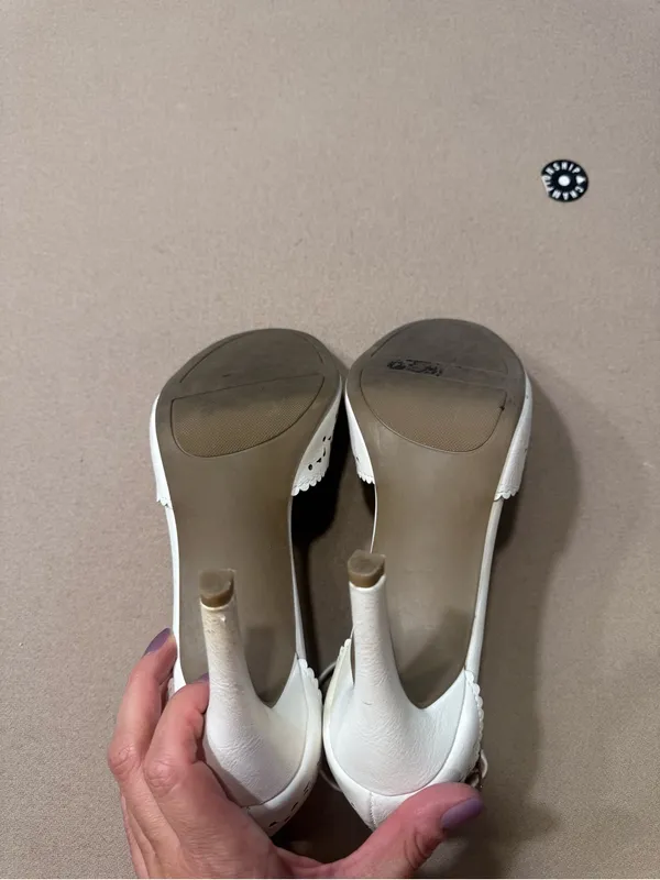 LC Lauren Conrad White Scalloped Perforated Ankle-Strap Heels - Image 6