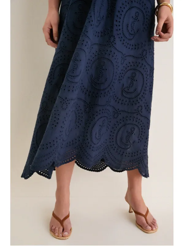 Tuckernuck Navy Nautical Eyelet Jagger Halter Dress Scallop Coastal Beach Resort - Image 5