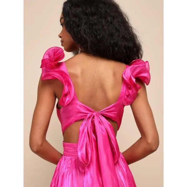 Lulus Pristine Glow Magenta Pink Ruffled Tie-Back Maxi Dress Size Small Formal - Image 3