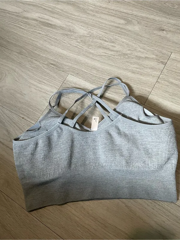 SO Light Gray Ribbed Crisscross Sports Bralette - Image 2