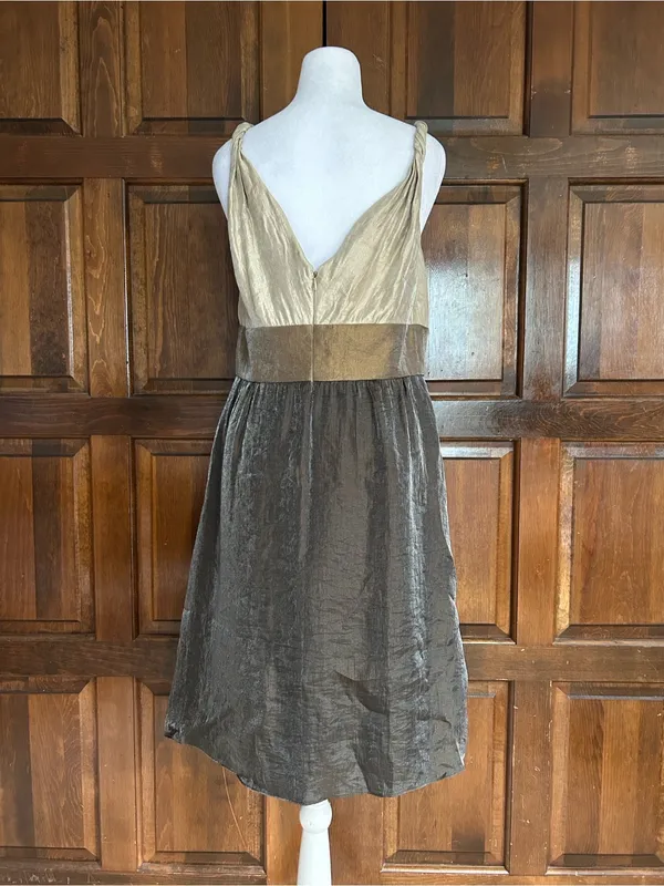 Adrianna‎ Papell Size 14 Shimmer Metallic Cocktail Dress V-Neck Colorblock Midi - Image 4