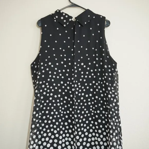 Jessica Howard Shift Dress 18W Black‎ White Polka Dot Ombre Chiffon Sleeveless - Image 6