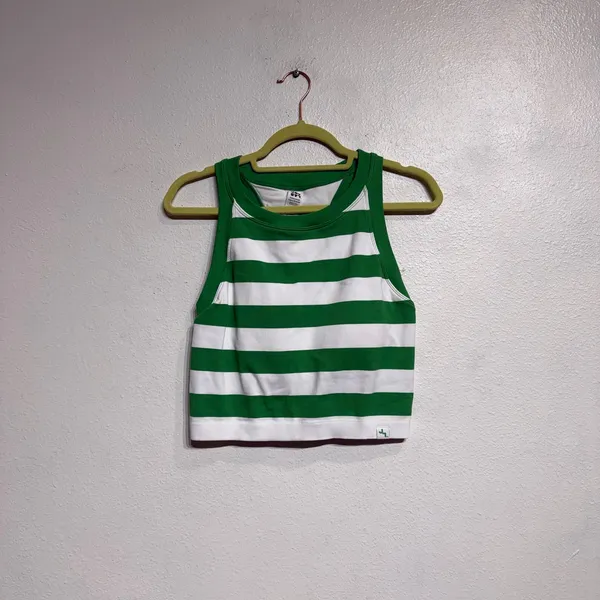 JoyLab Green White Striped Crop Tank Top Sz XL - Image 2