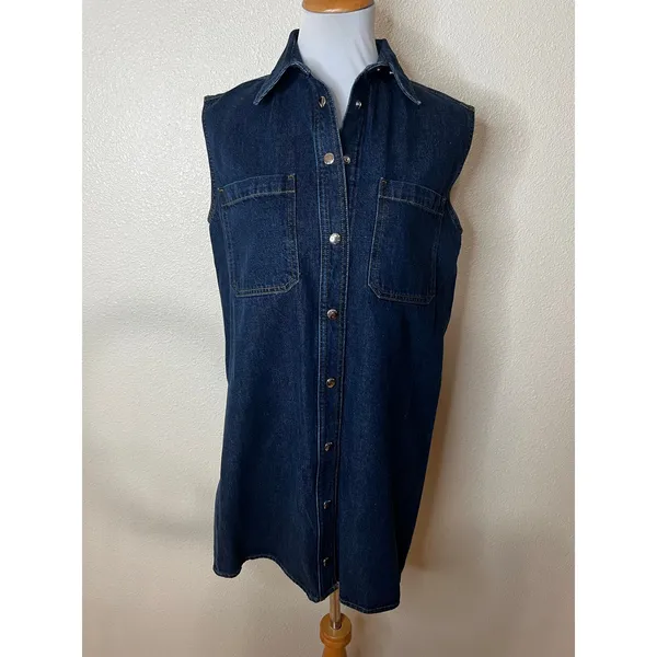 Frame The Sleeveless Denim Mini Shirtdress Shirt Dress in Fault Dark Blue NEW XS - Image 2