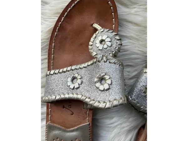 Jack Rogers Silver Glitter Leather Sandals Size 7 - Image 2