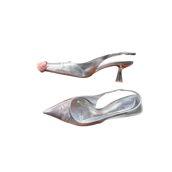 ZARA Pointed Toe Kitten Heels Silver Sz 39 (US 8.5) - Image 2