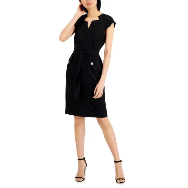 NEW Kasper Womens Short Sleeve Belted Sheath Dress 10824696 Black 4 - Image 5