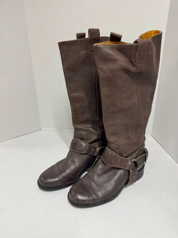 Cole Haan Harness-Style Brown Leather Riding‎ Boots - Size 37.5 - Image 2