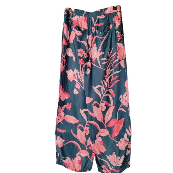 Anthropologie Teal Wide-Leg Pants with Pink Botanical Print - Image 5