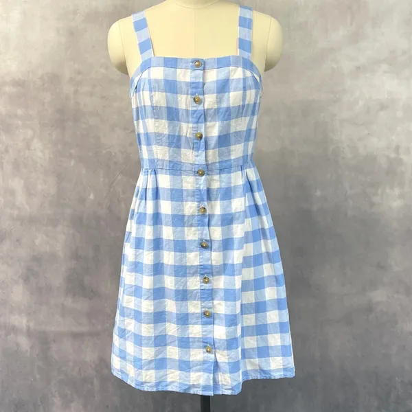 J‎ Crew Womens Gingham Button Front Dress Size 6 Linen Blend Summer Coastal - Image 15